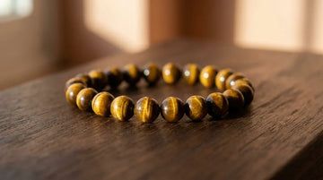 Handcrafted natural Tiger's Eye bracelet representing courage, clarity, and career wealth.