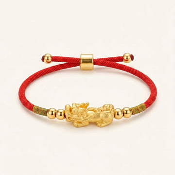 24K Gold-Plated PiXiu Red String Bracelet