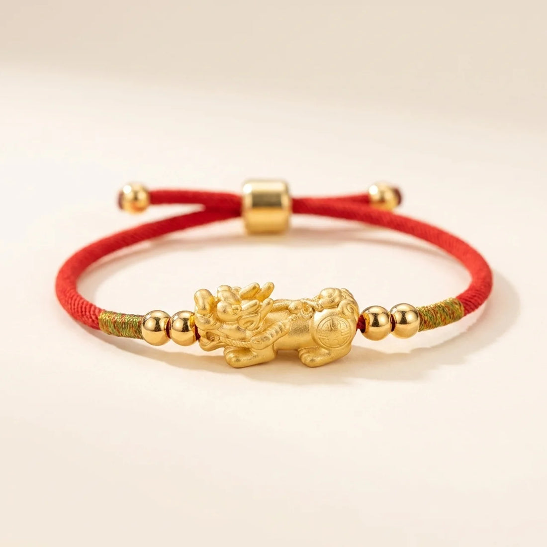 24K Gold-Plated PiXiu Red String Bracelet