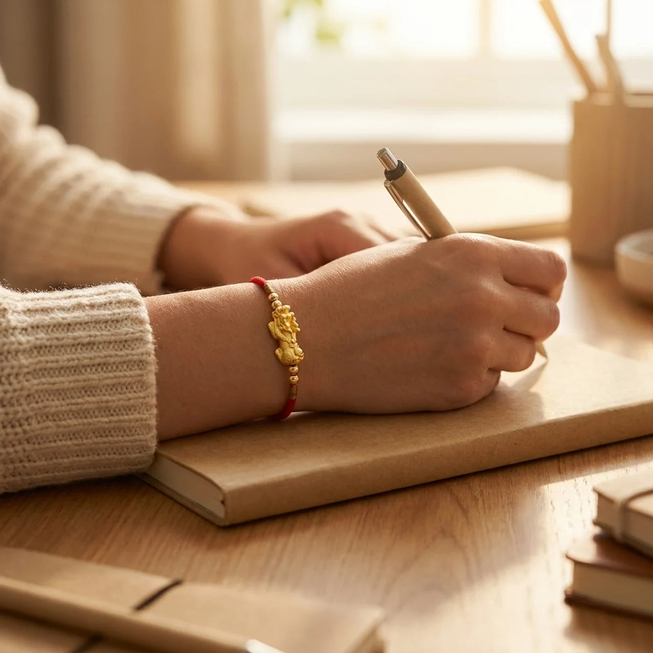 24K Gold-Plated PiXiu Red String Bracelet