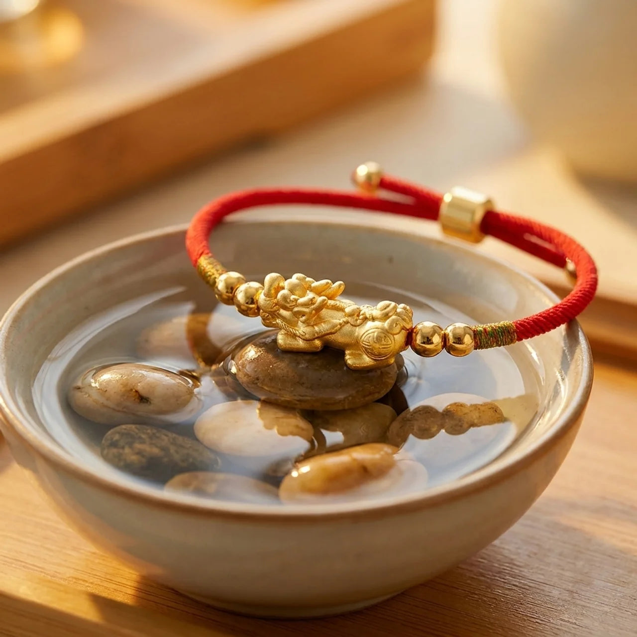 24K Gold-Plated PiXiu Red String Bracelet