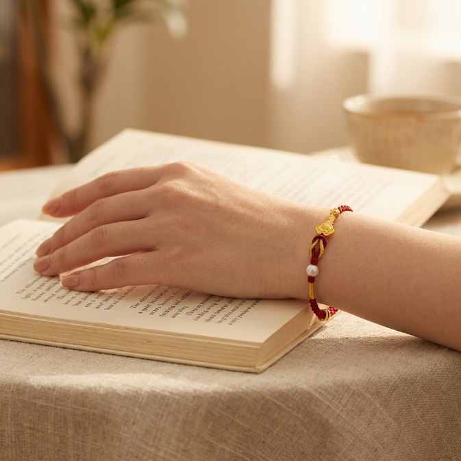 24K Gold Rabbit Red String Bracelet