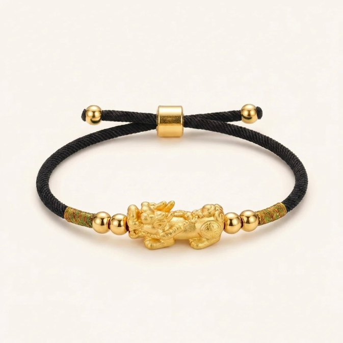 24K Gold-Plated PiXiu Red String Bracelet