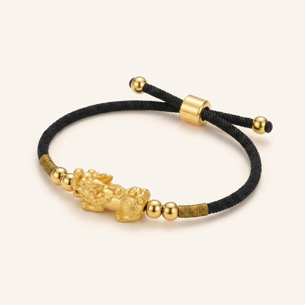 Pixiu-armband med 24K guldplätering och tråd