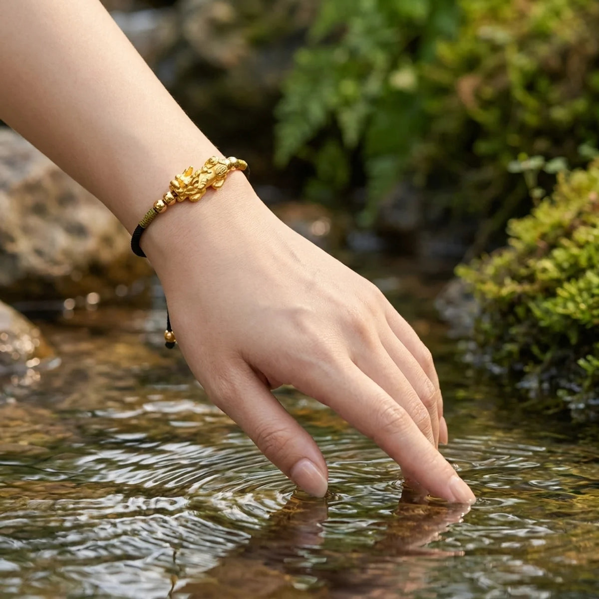 Pixiu-armband med 24K guldplätering och tråd