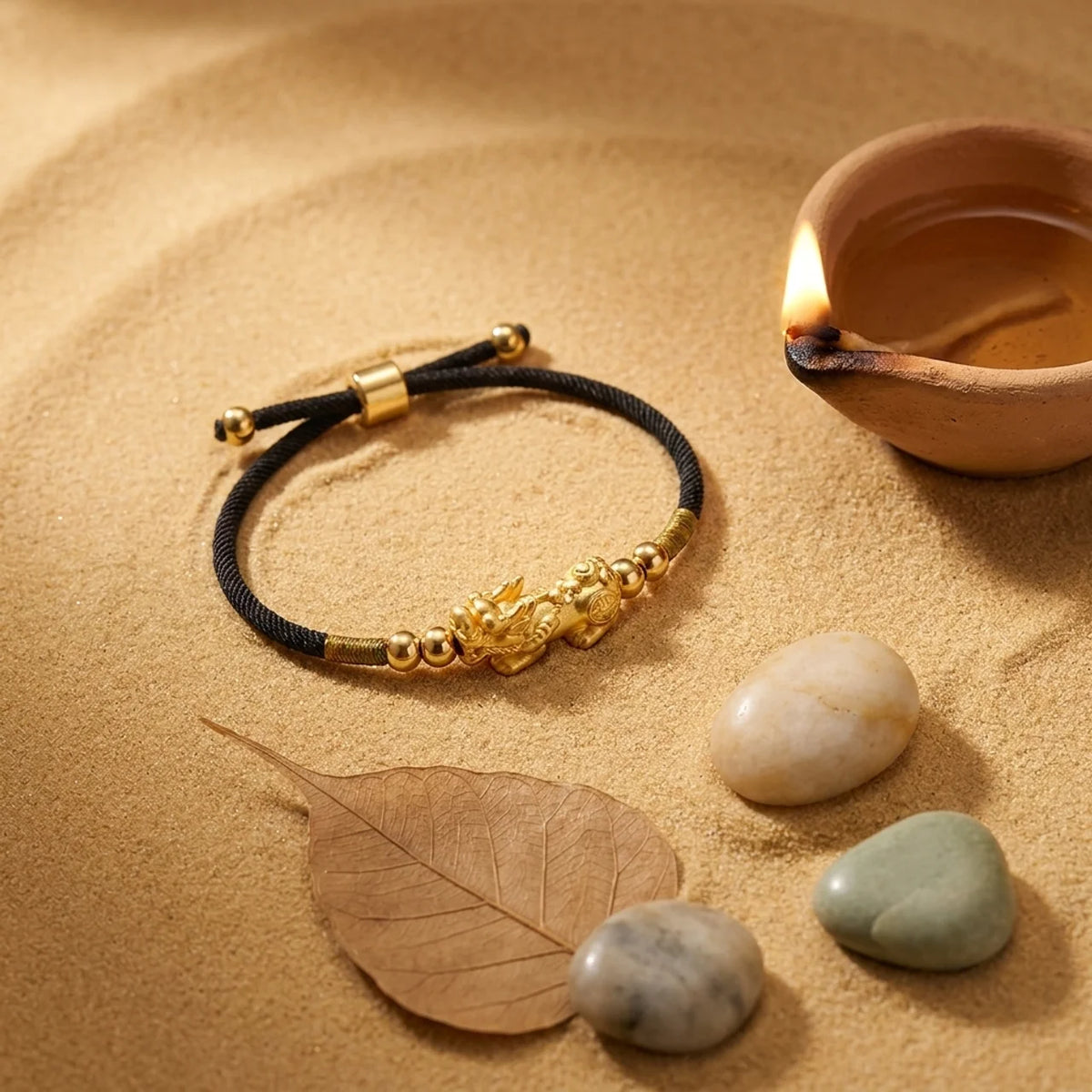 Pixiu-armband med 24K guldplätering och tråd
