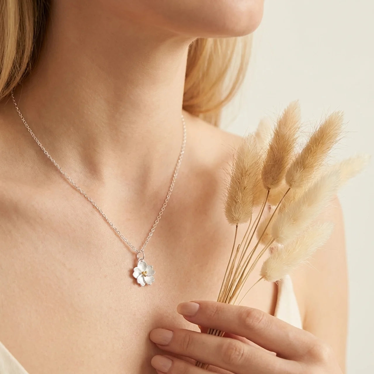 925 Silver Cherry Blossom Pendant Necklace