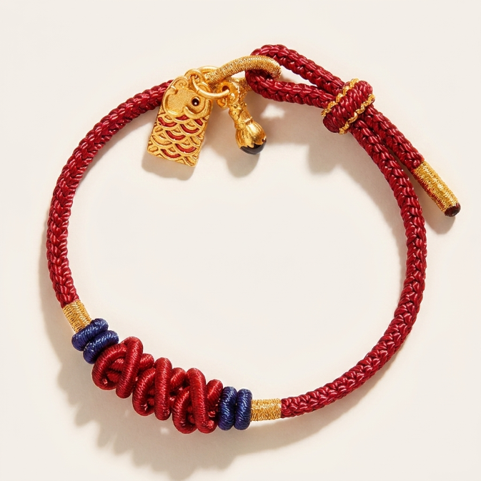 925 Silver Koi Fish Red String Bracelet
