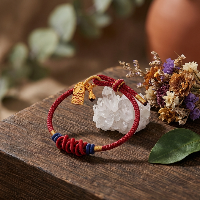 925 Silver Koi Fish Red String Bracelet