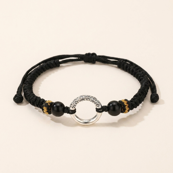 Silver Peace Buckle Red String Bracelet
