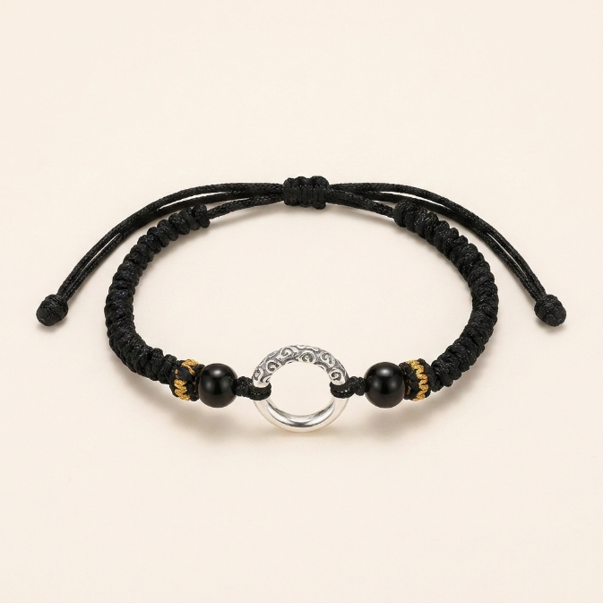 Silver Peace Buckle Red String Bracelet