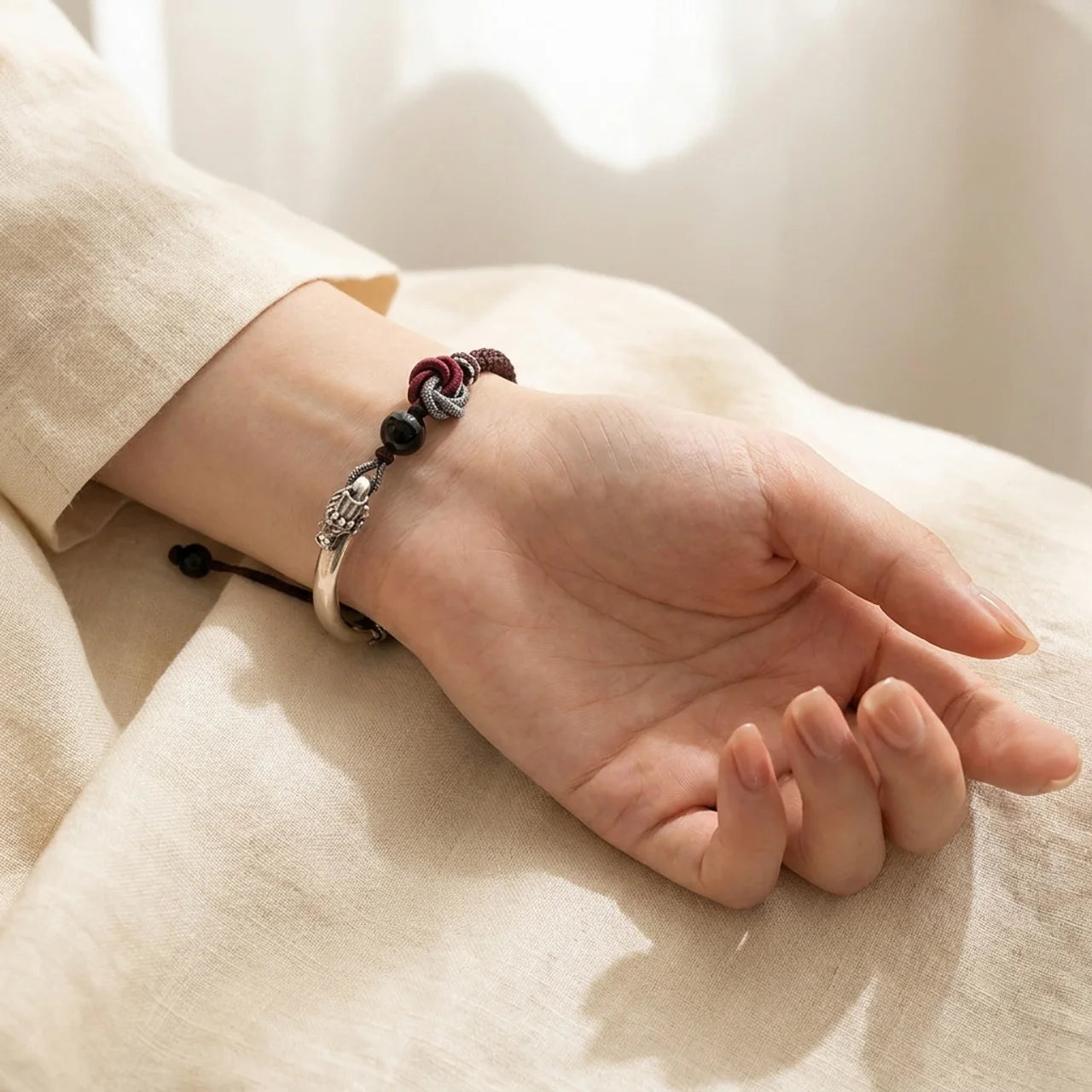 925 Sterling Silver Dragon Red String Bracelet