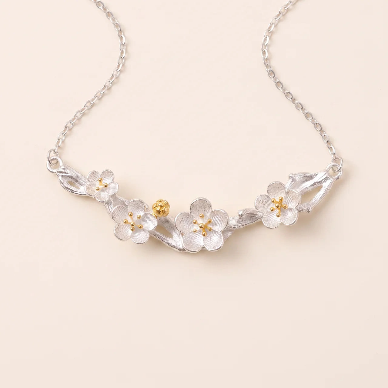 925 Sterling Silver Plum Blossom Pendant Necklace