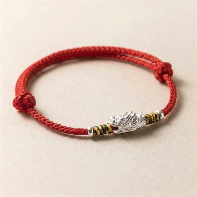 925 Silver Dragon Red String Bracelet