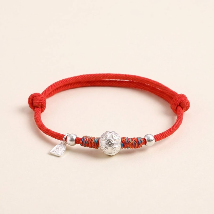 999 Silver Coin Red String Bracelet