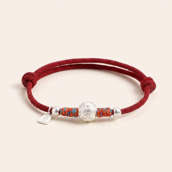 999 Silver Coin Red String Bracelet