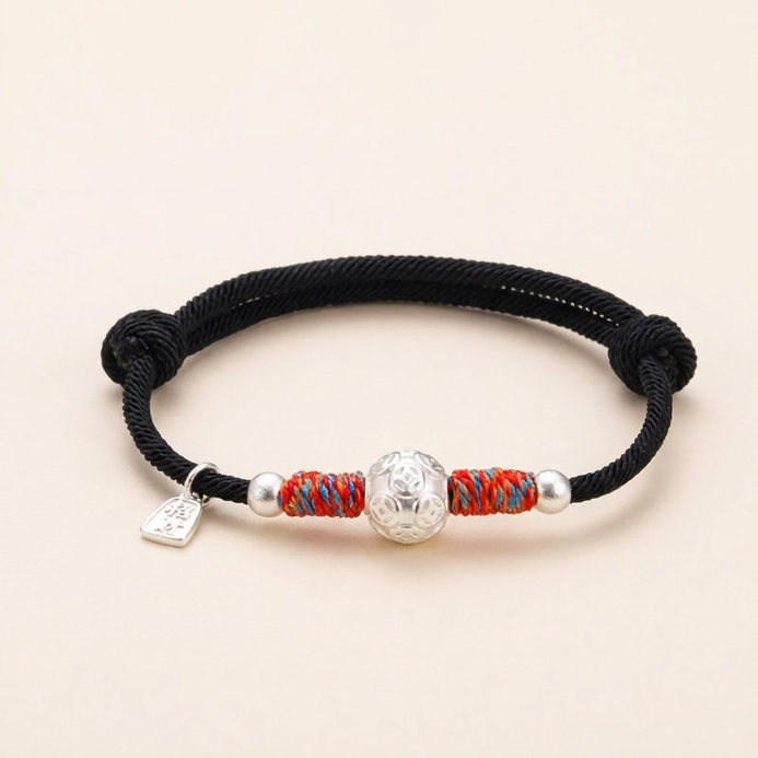 999 Silver Coin Red String Bracelet