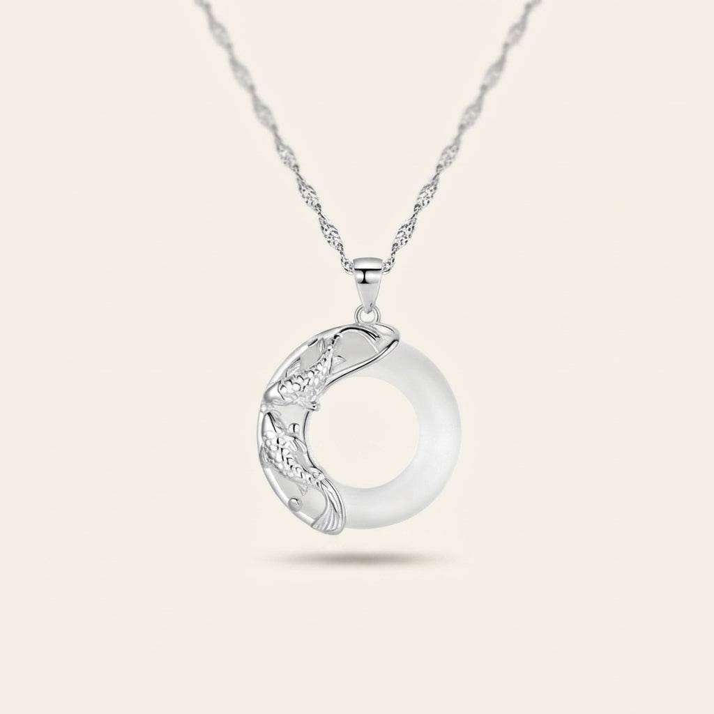 Natural White Jade Koi Lucky Necklace