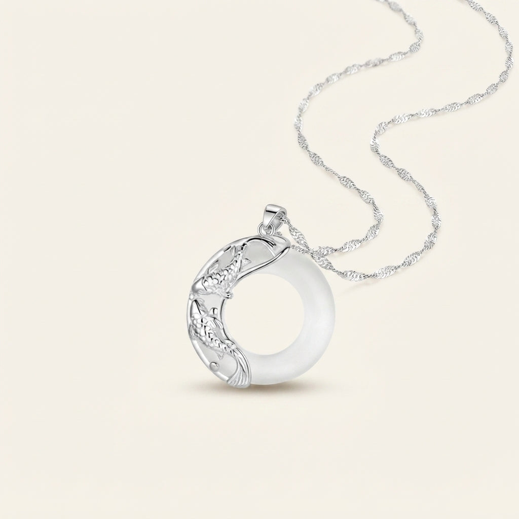 Natural White Jade Koi Lucky Necklace