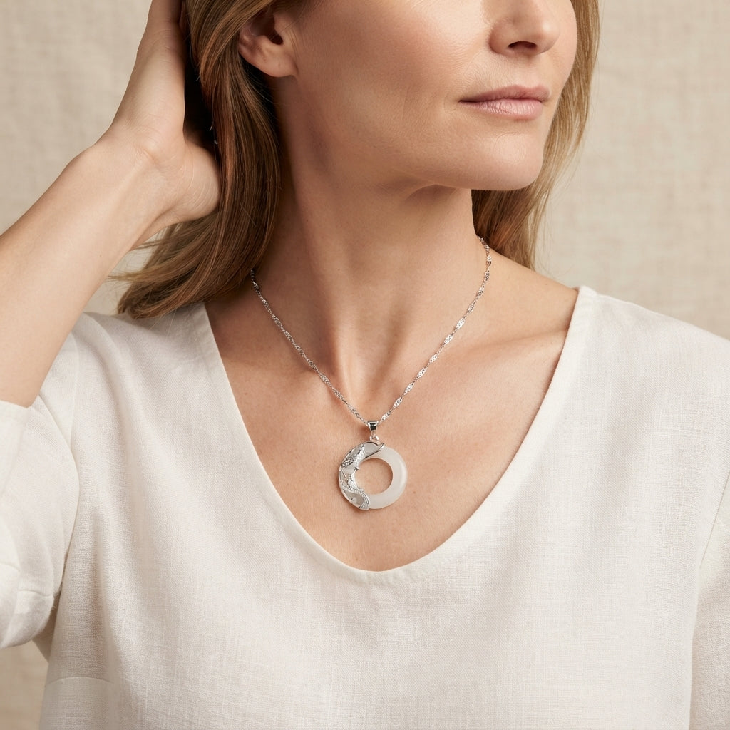 Natural White Jade Koi Lucky Necklace