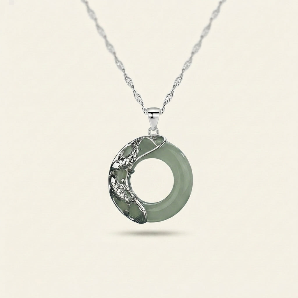 Natural White Jade Koi Lucky Necklace