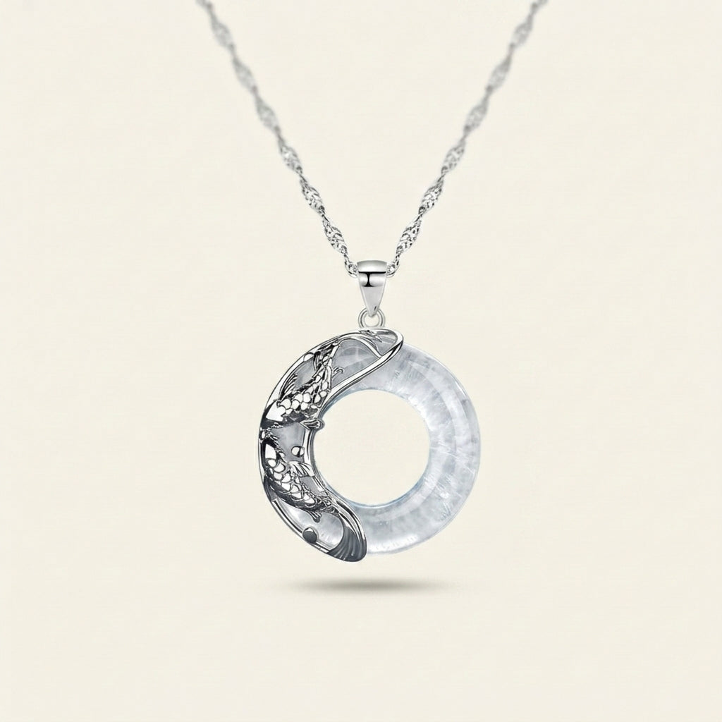 Natural White Jade Koi Lucky Necklace