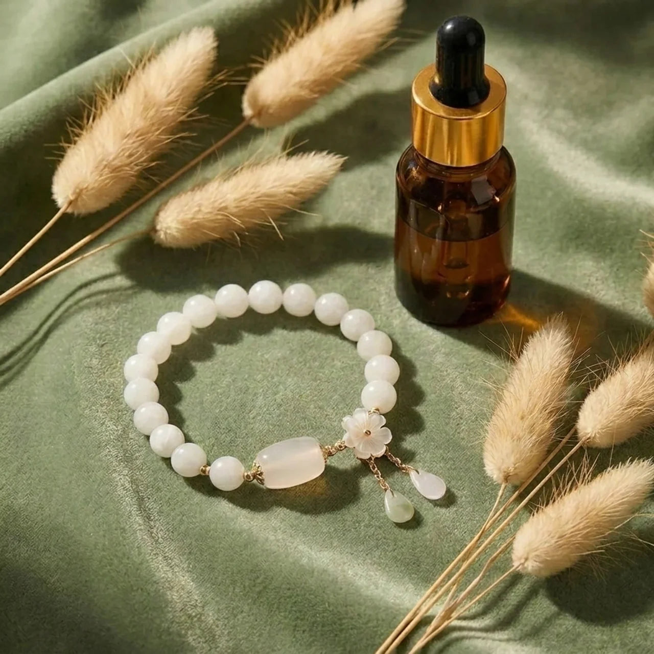 Natural White Jade Beaded Stretch Bracelet