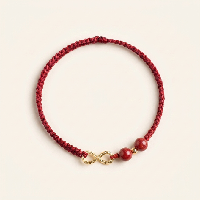 Cinnabar Gold Infinity Red String Bracelet