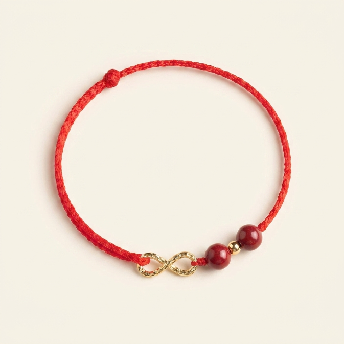 Cinnabar Gold Infinity Red String Bracelet