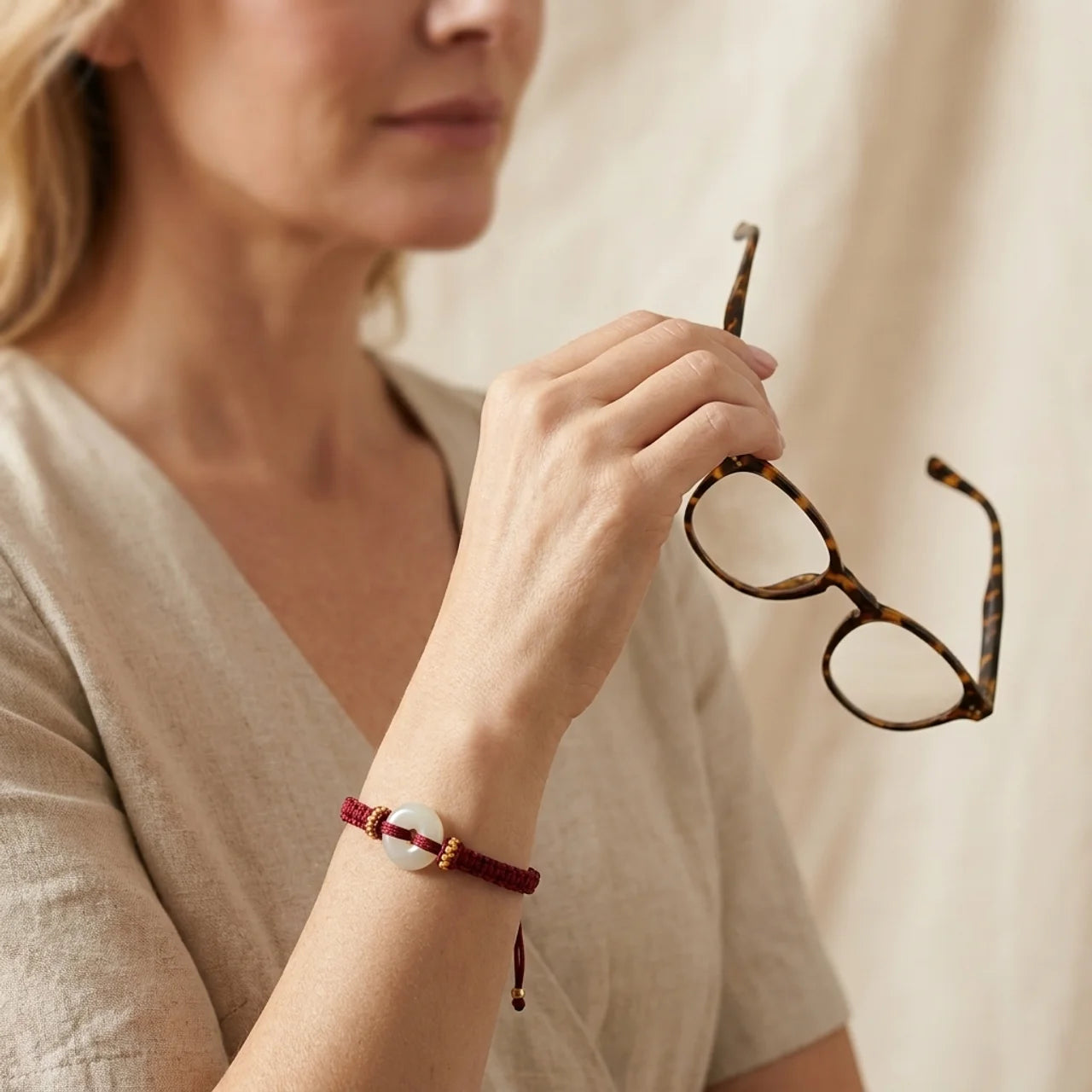 Red String Jade Peace Buckle Bracelet