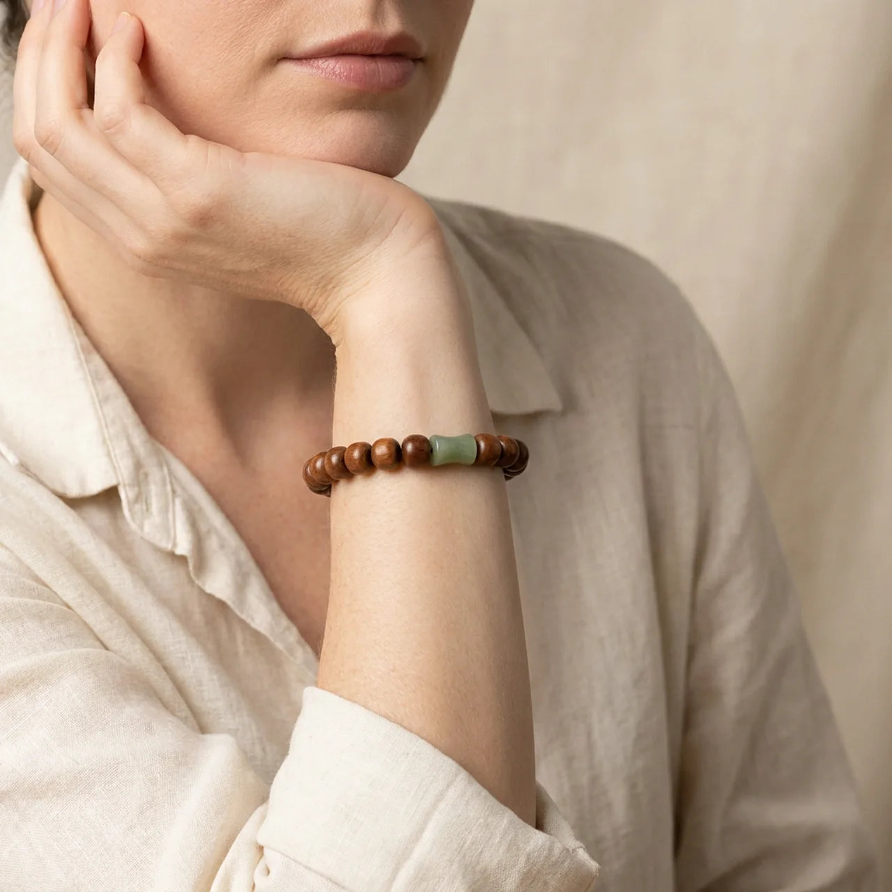 Abelia Wood Hetian Jade Bamboo Bracelet