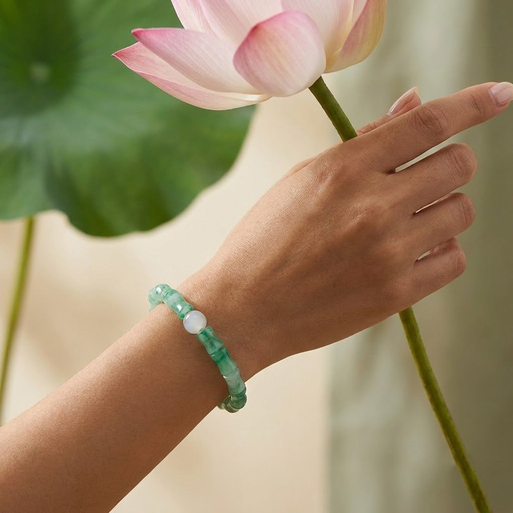 African Green Jade Bamboo Knot Bracelet