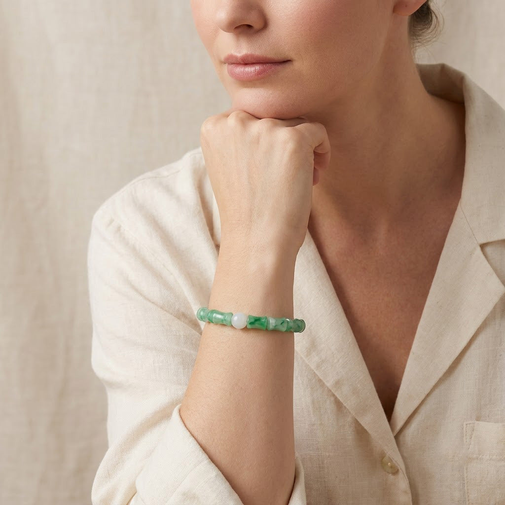African Green Jade Bamboo Knot Bracelet