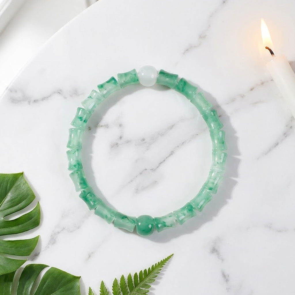 African Green Jade Bamboo Knot Bracelet