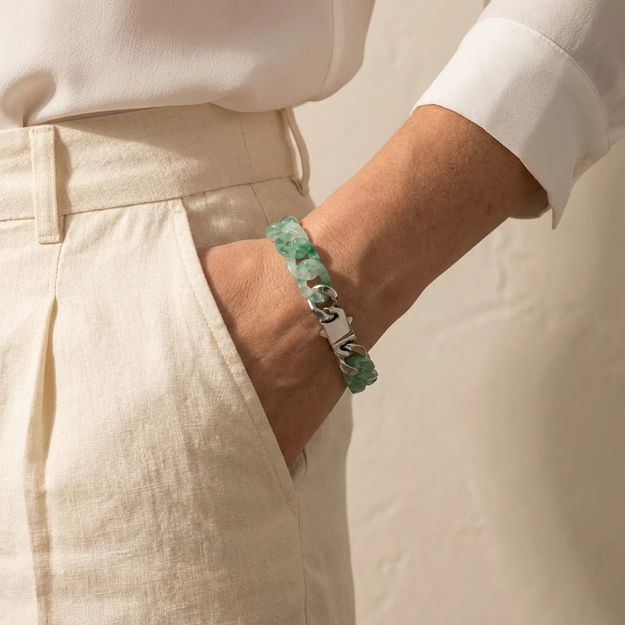 African Green Jade Cuban Link Bracelet