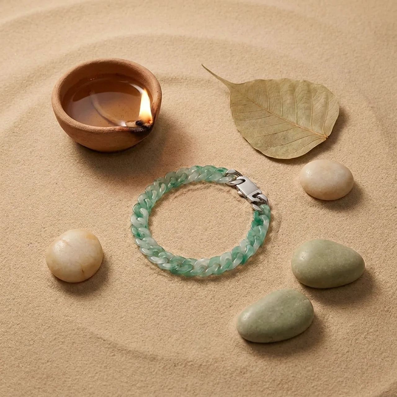 African Green Jade Cuban Link Bracelet