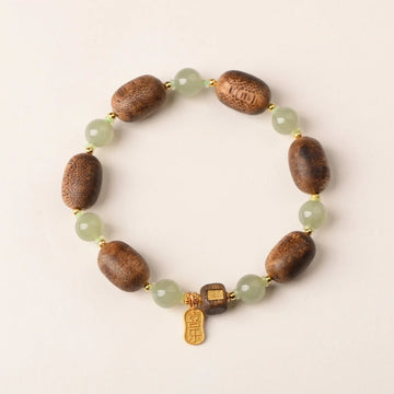Jade und Holz Perlenarmband