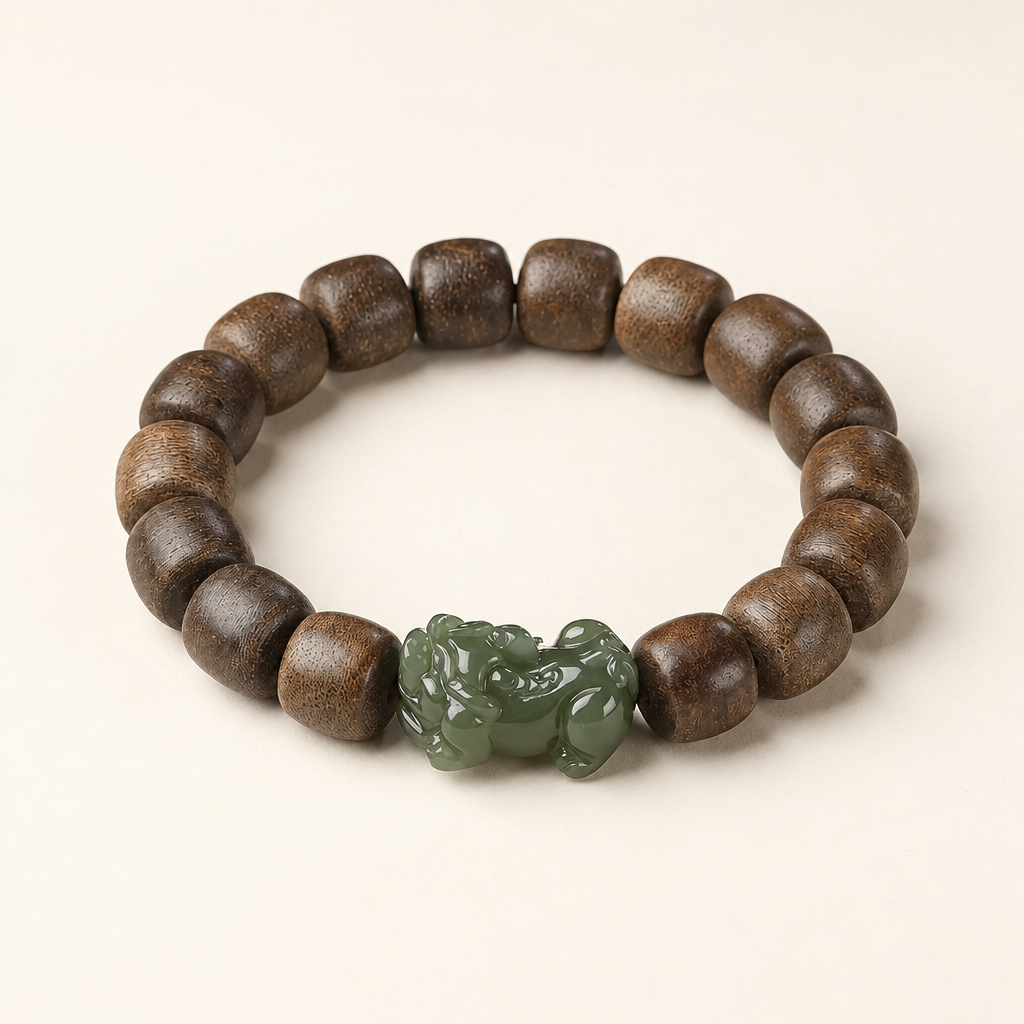 Agarwood and Hotan Jade Pixiu Bracelet