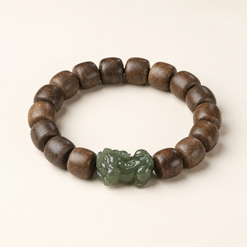 Agarwood and Hotan Jade Pixiu Bracelet
