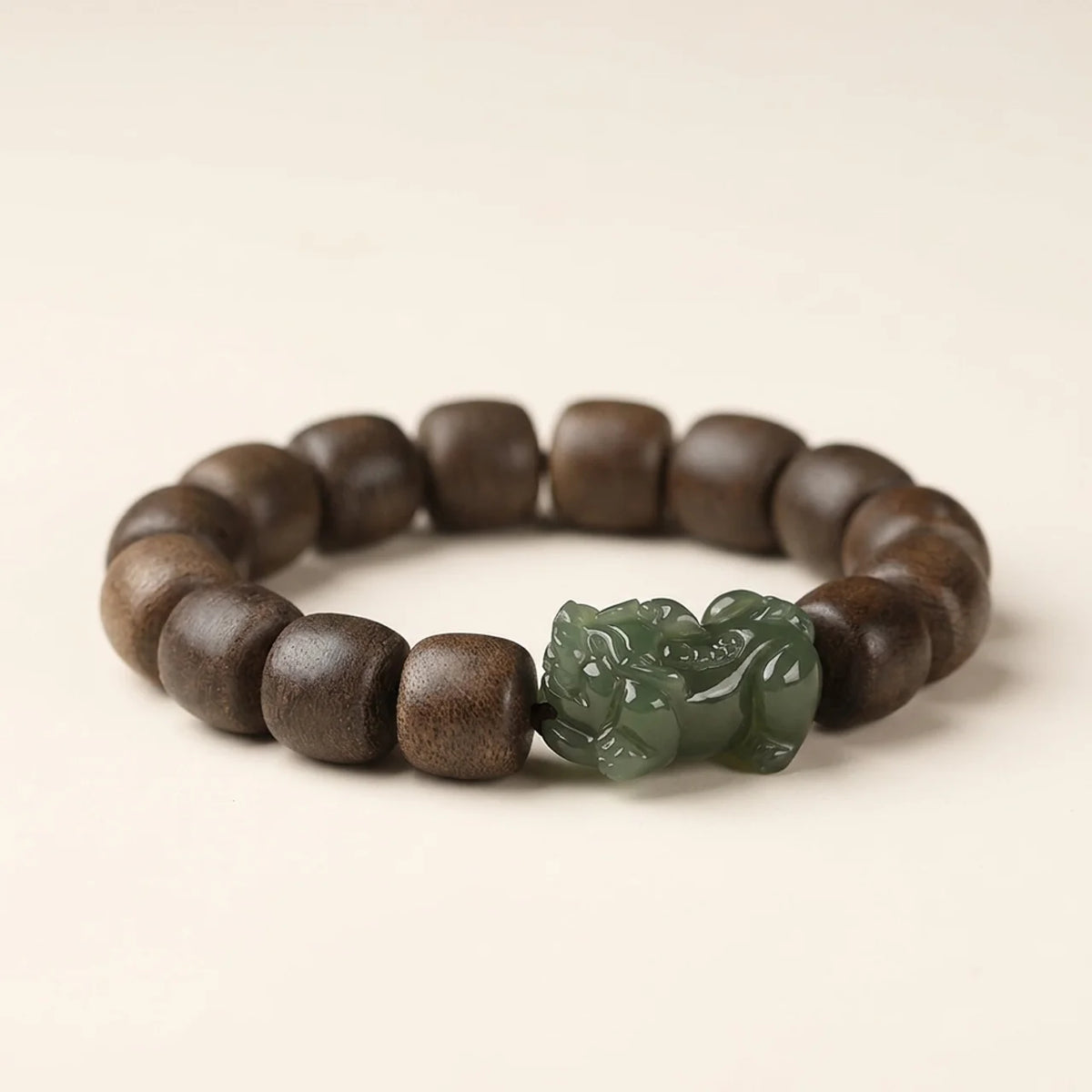 Agarwood and Hotan Jade Pixiu Bracelet