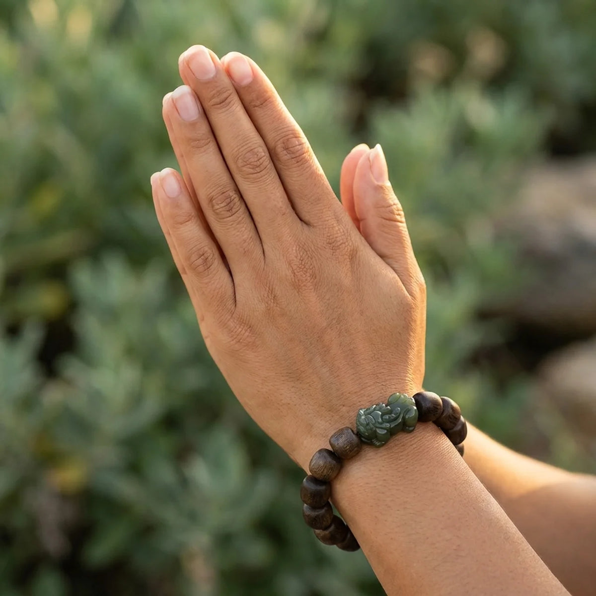 Agarwood and Hotan Jade Pixiu Bracelet