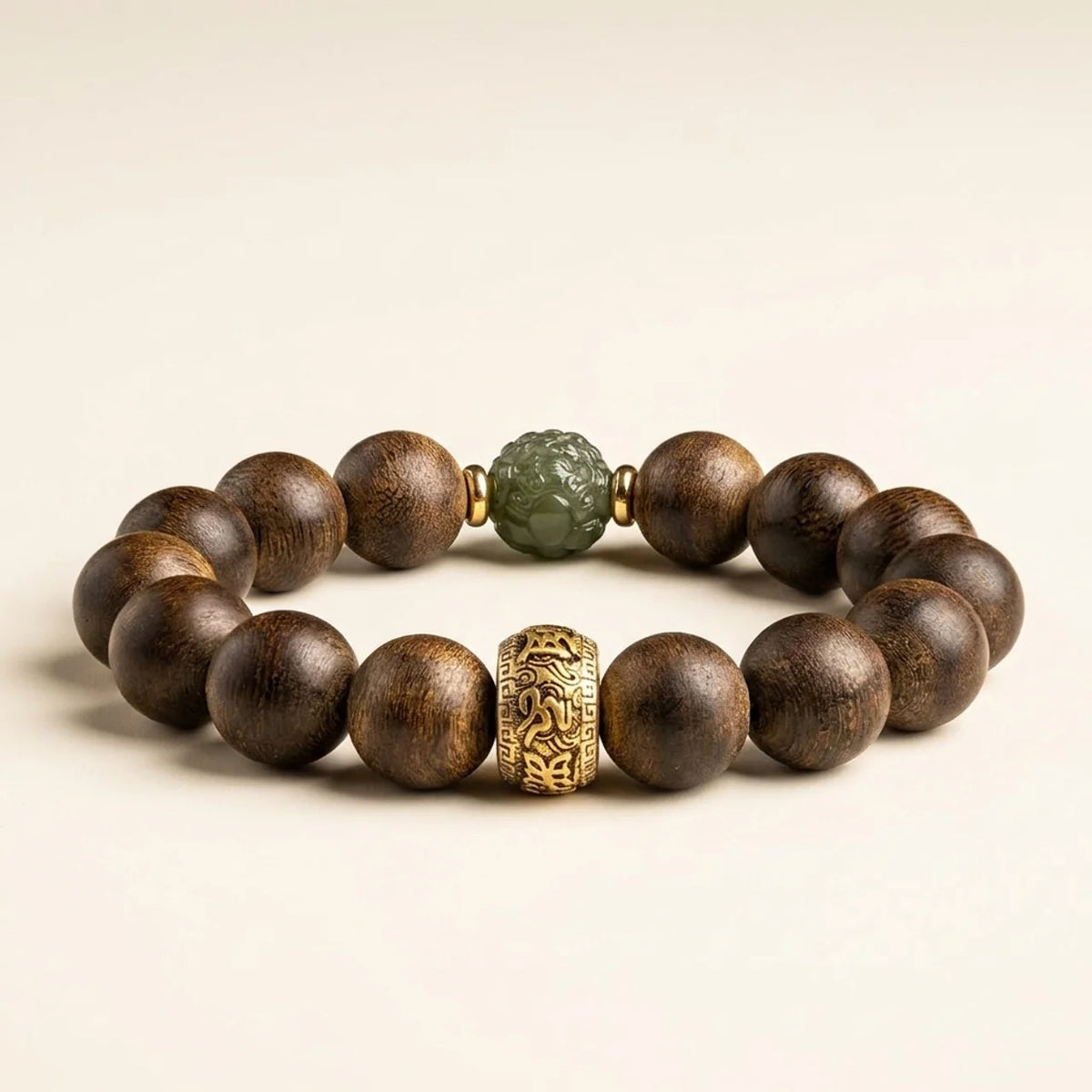 Agarwood and Jade Pixiu Men's Bracelet
