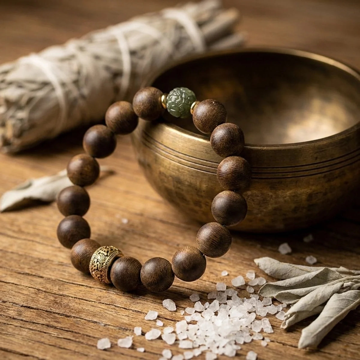 Agarwood and Jade Pixiu Men's Bracelet