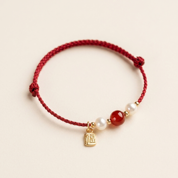 Agate Pearl Silver Fu Red String Bracelet
