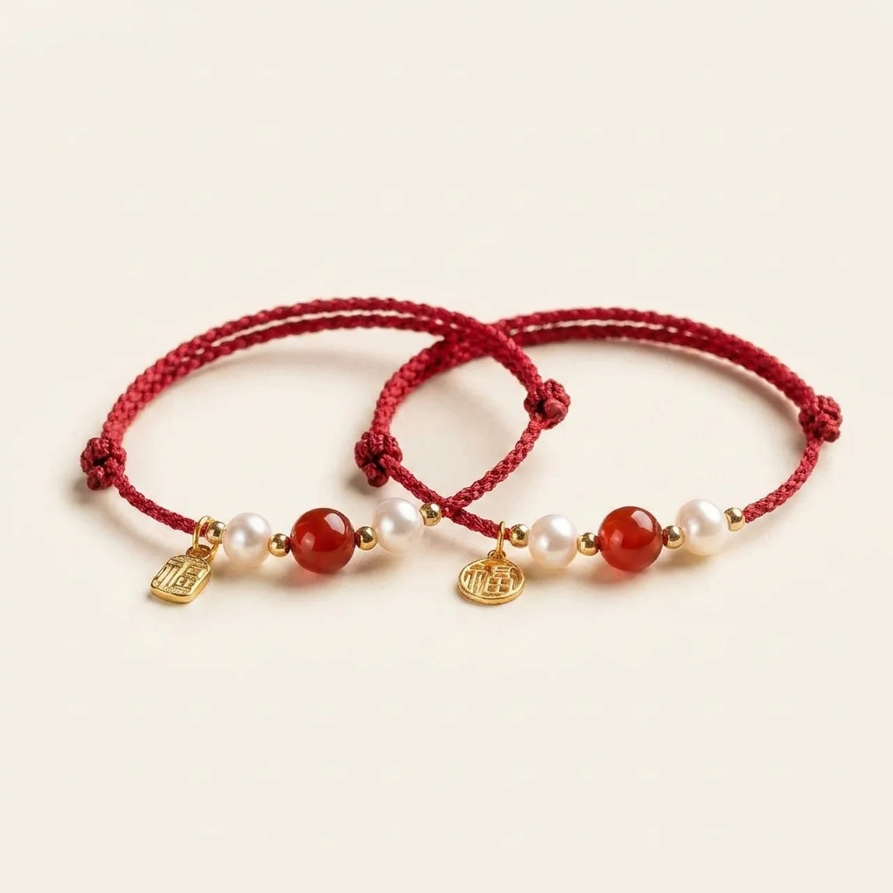 Agate Pearl Silver Fu Red String Bracelet