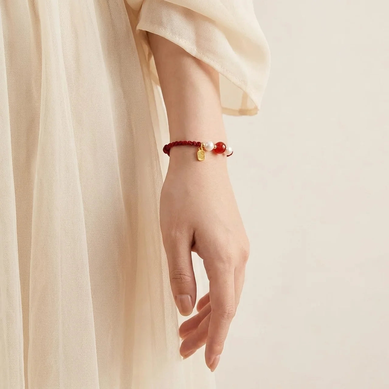 Agate Pearl Silver Fu Red String Bracelet