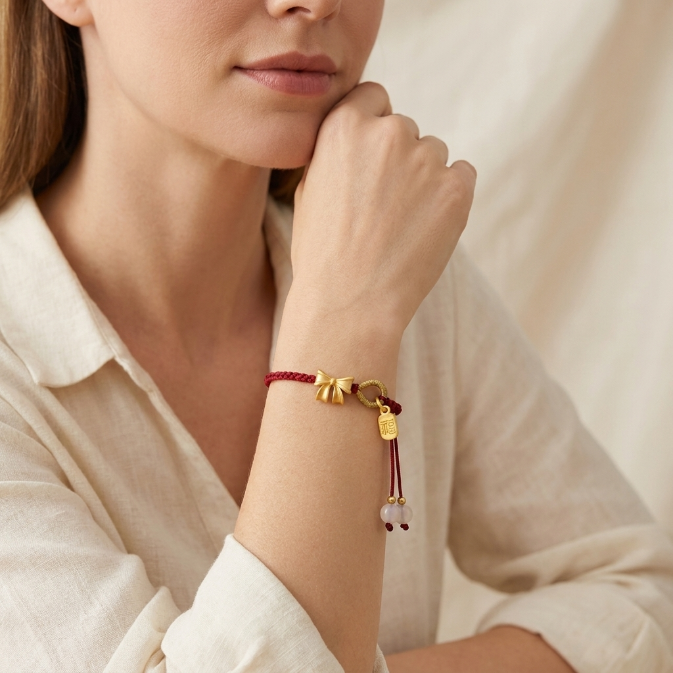 Agate Red String Peach Blossom Bow Knot Bracelet