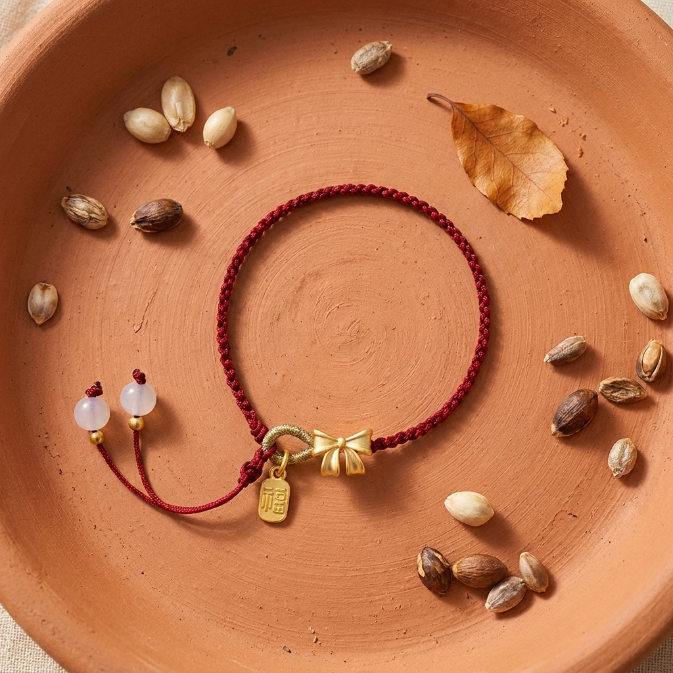Agate Red String Peach Blossom Bow Knot Bracelet
