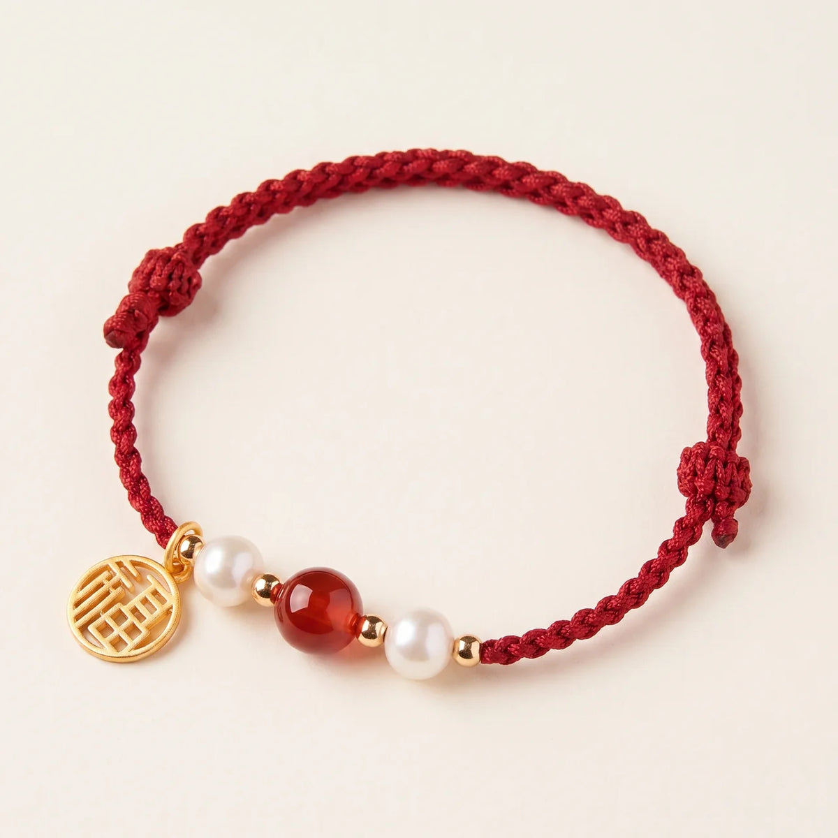 Achat Perle Silber Fu Rotes Faden Armband