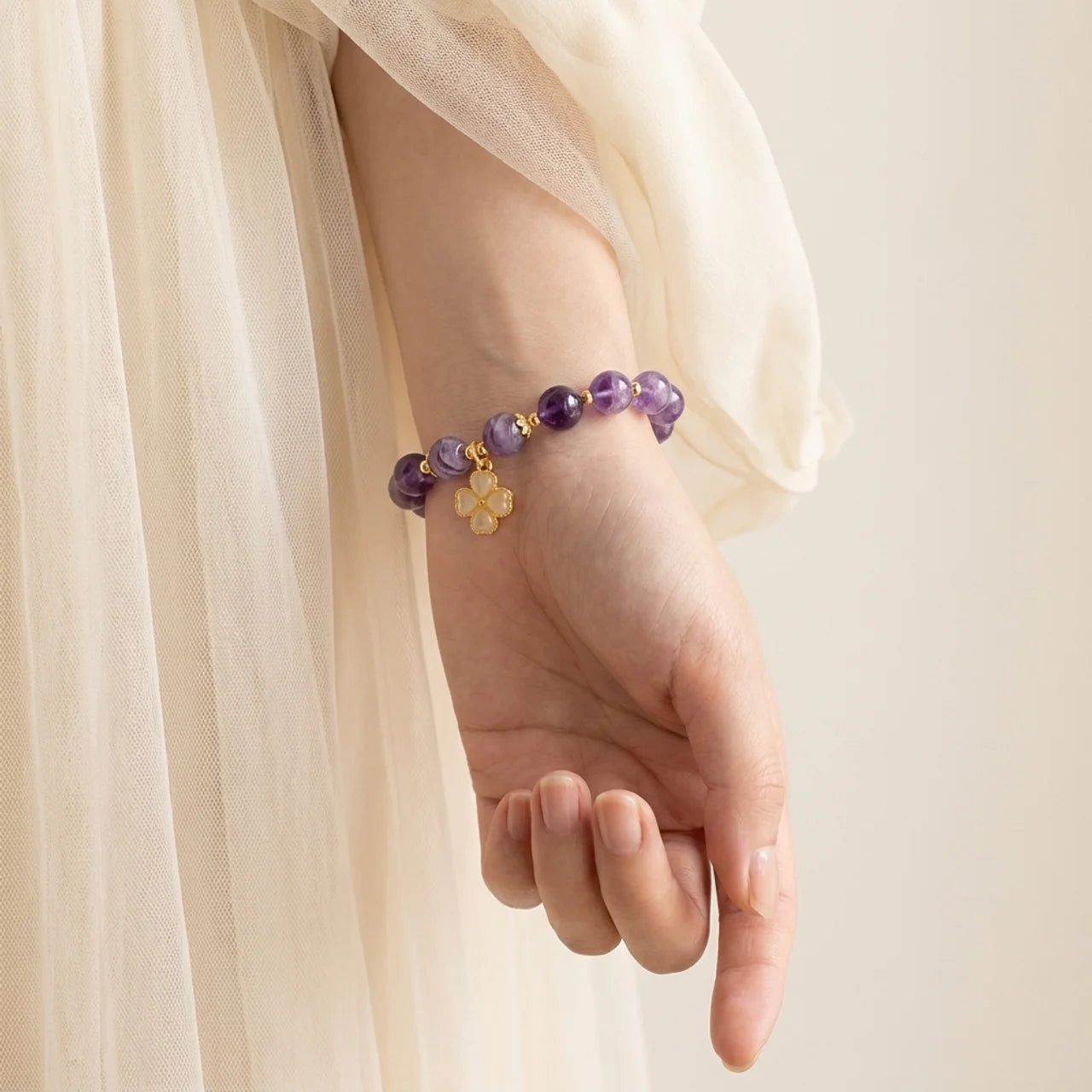 Amethyst Clover Charm Bracelet